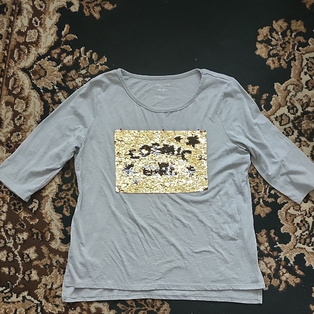 Arizon Girls Plus Gray Top w/Flippable Gold Sequin Panel;3X